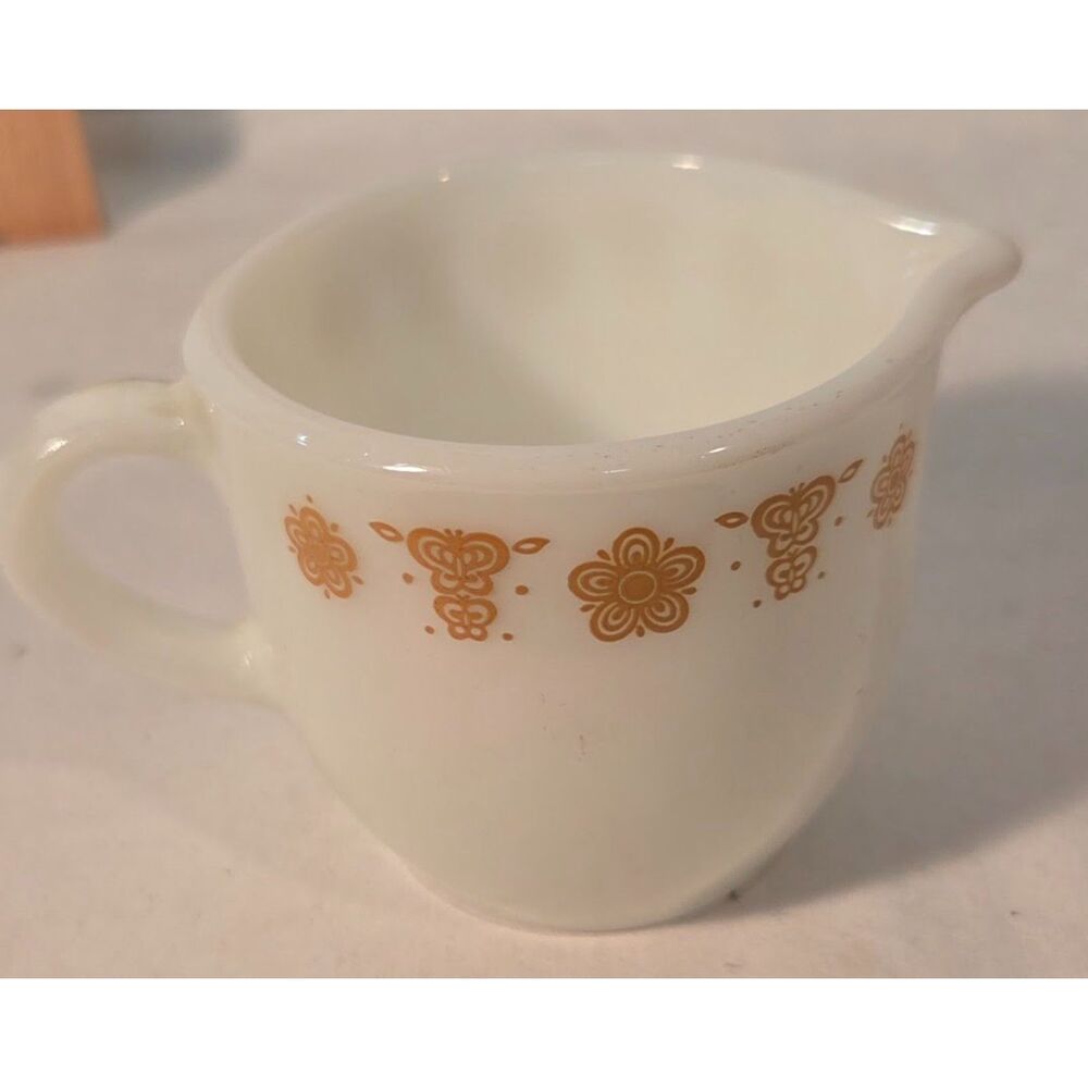 Vintage Pyrex Woodland Creamer Brown Floral Milk Glass 1970s Corning